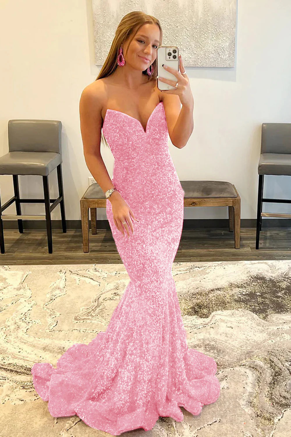 Vestido de fiesta largo hasta el suelo con corte sirena y escote corazón